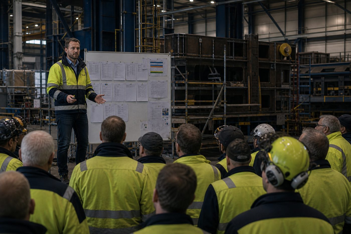 Prosjektleder orienterer arbeidslaget